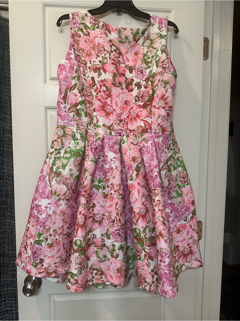 Maison Tara Pink Floral Fit-and-Flare Dress